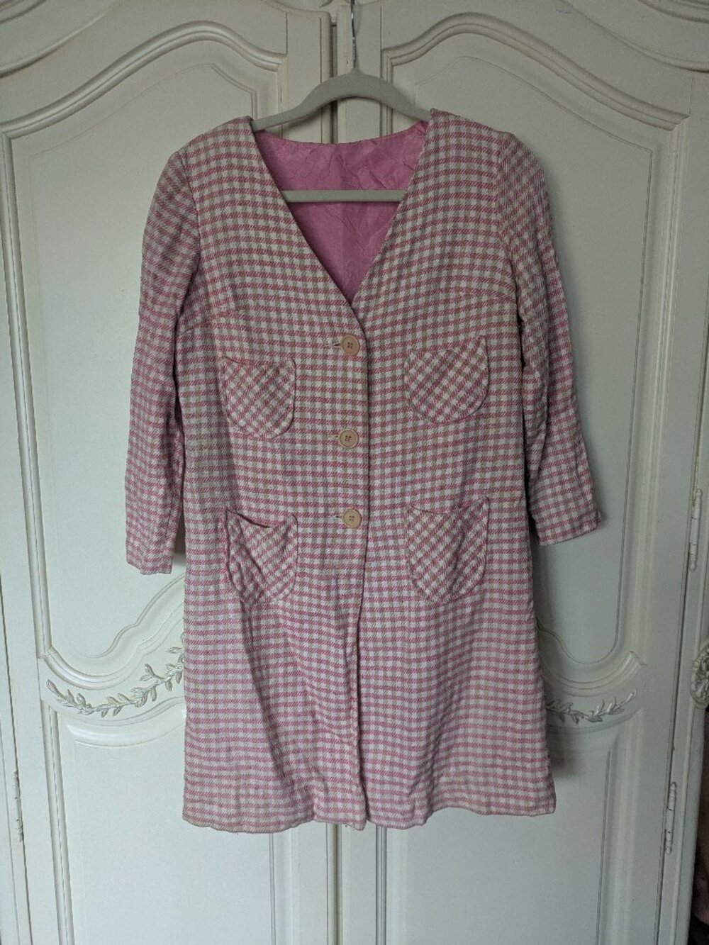 1960s Pink and Tan Houndstooth long Blazer